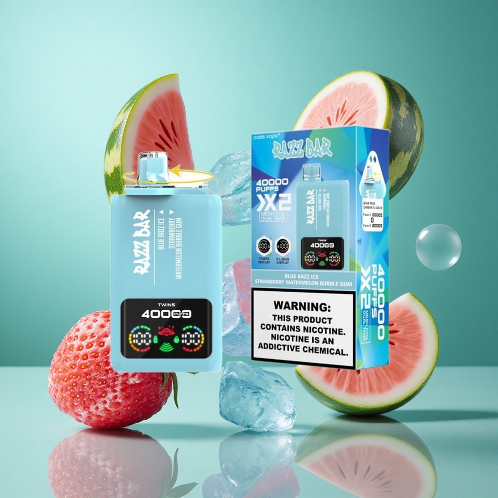 Blå Bringebær Is-Jordbær Vannmelon Tyggegummi Razz Bar 40000 Puffs Type-C Port