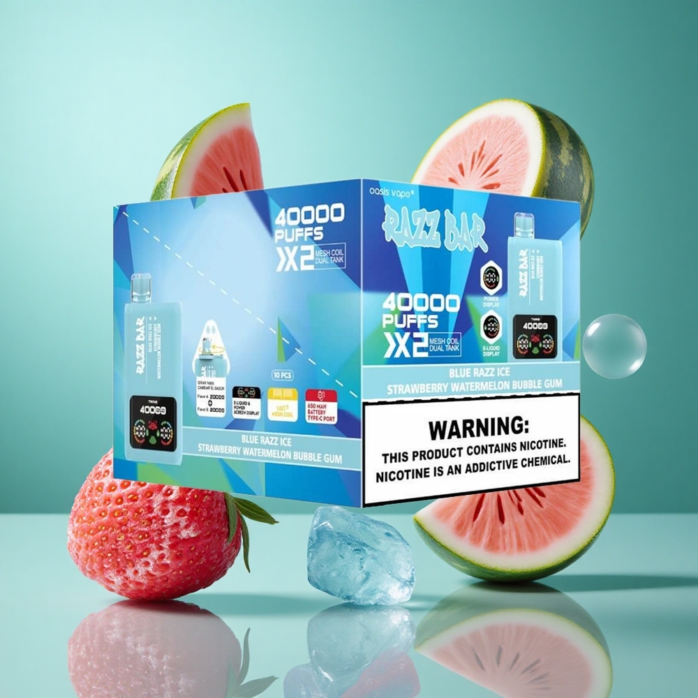 Blå Bringebær Is-Jordbær Vannmelon Tyggegummi Razz Bar 40000 Puffs Type-C Port