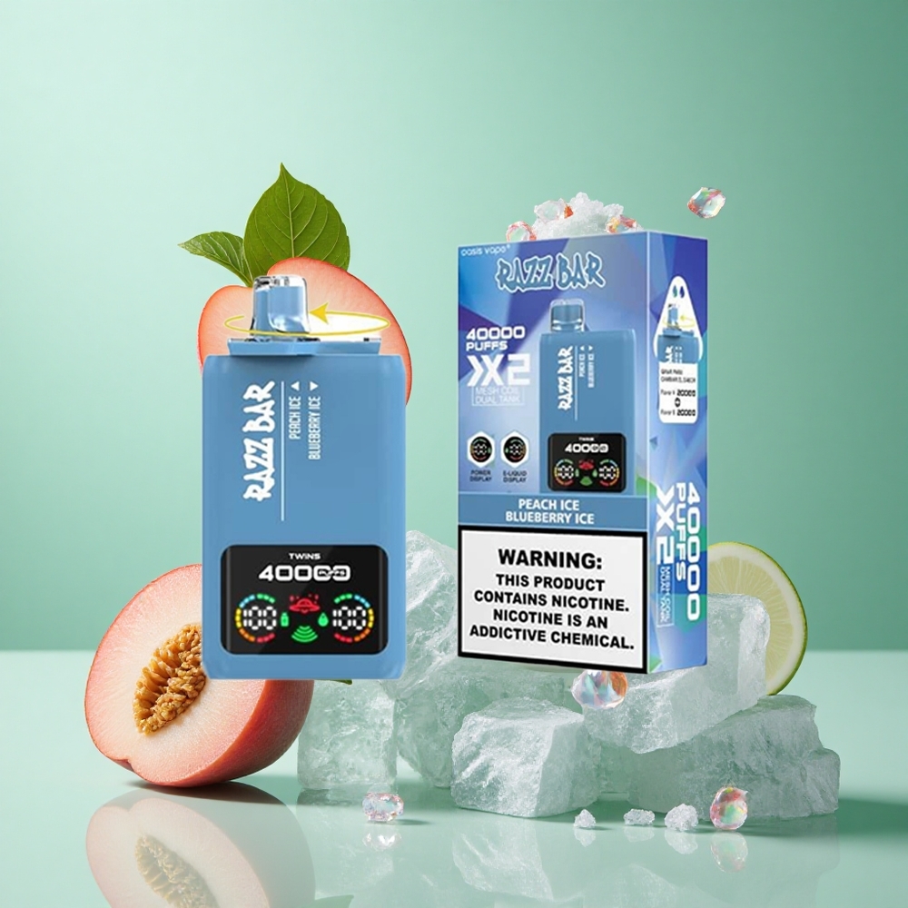 Fersken Is/Blåbær Is Razz Bar 40000 Puffs Opptil 40000 Puffs