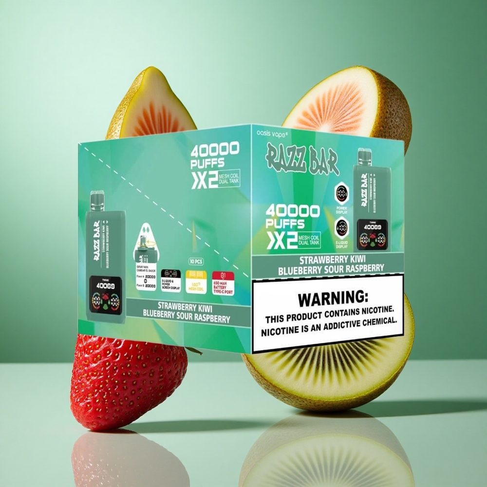 Jordbær Kiwi & Blåbær Sur Bringebær Razz Bar 40000 Puffs Skjermvisning