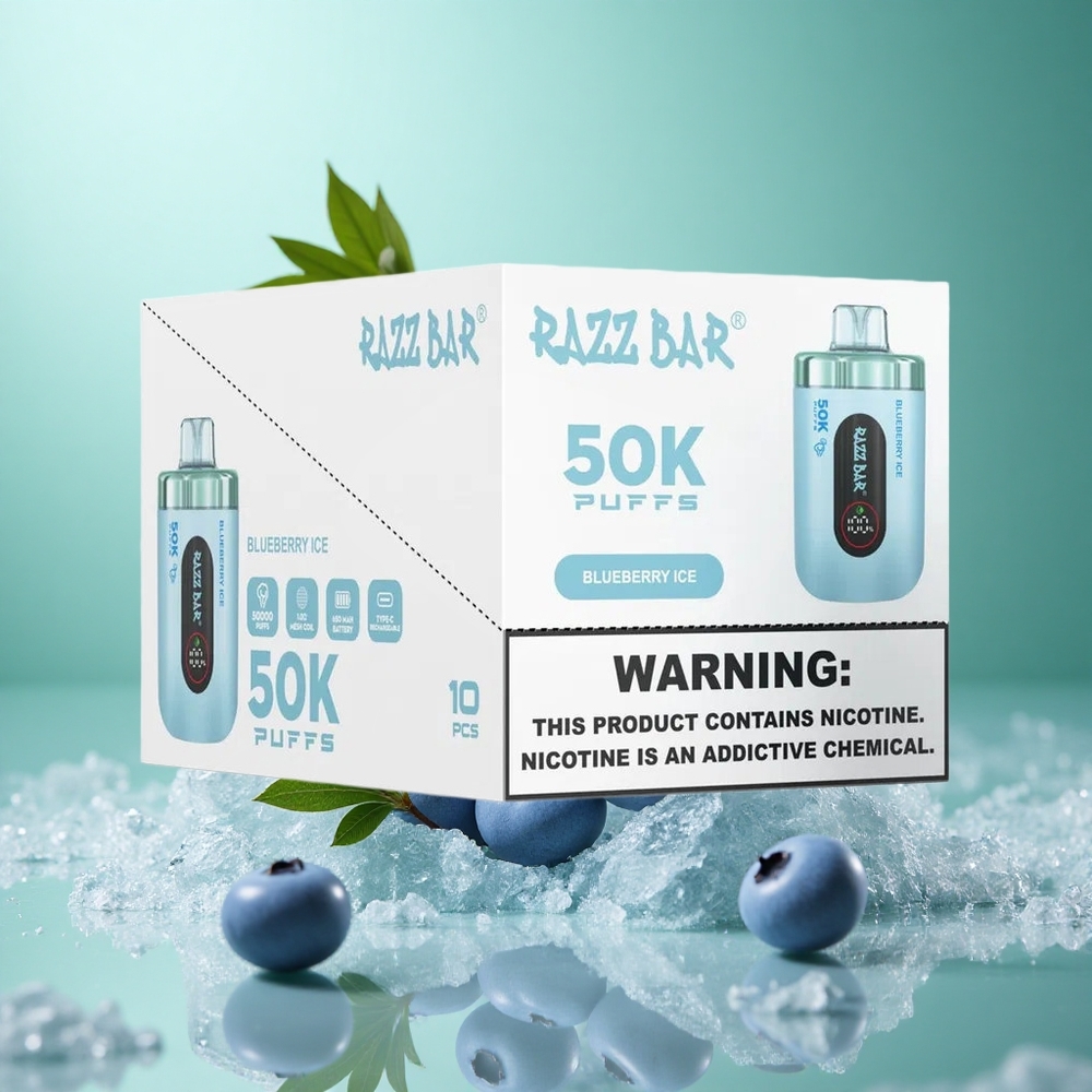Blåbær Is Razz Bar 50K Puffs Oppladbar med Type-C