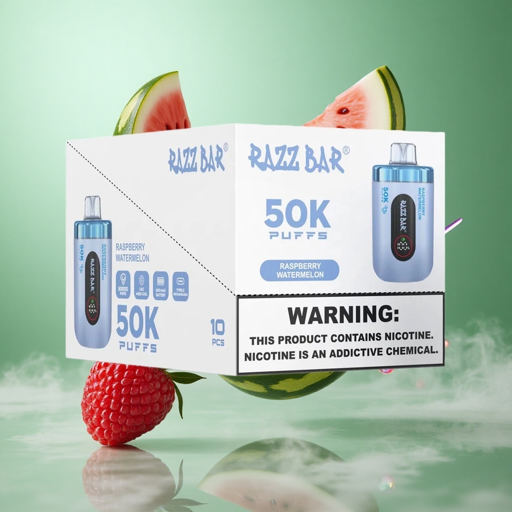 Bringebær Vannmelon Razz Bar 50K Puffs Oppladbar med Type-C