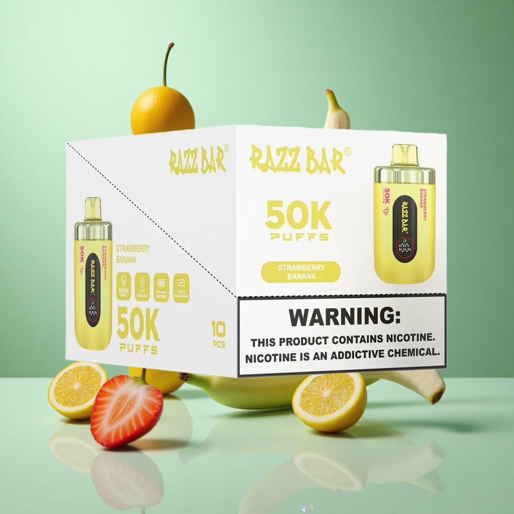 Jordbær Banan Razz Bar 50K Puffs Oppladbar med Type-C