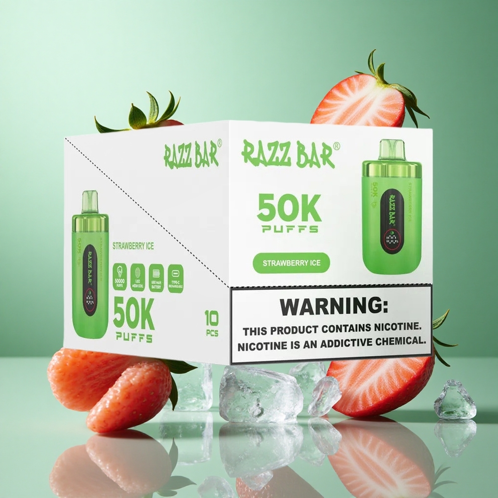 Jordbær Is Razz Bar 50K Puffs Oppladbar med Type-C