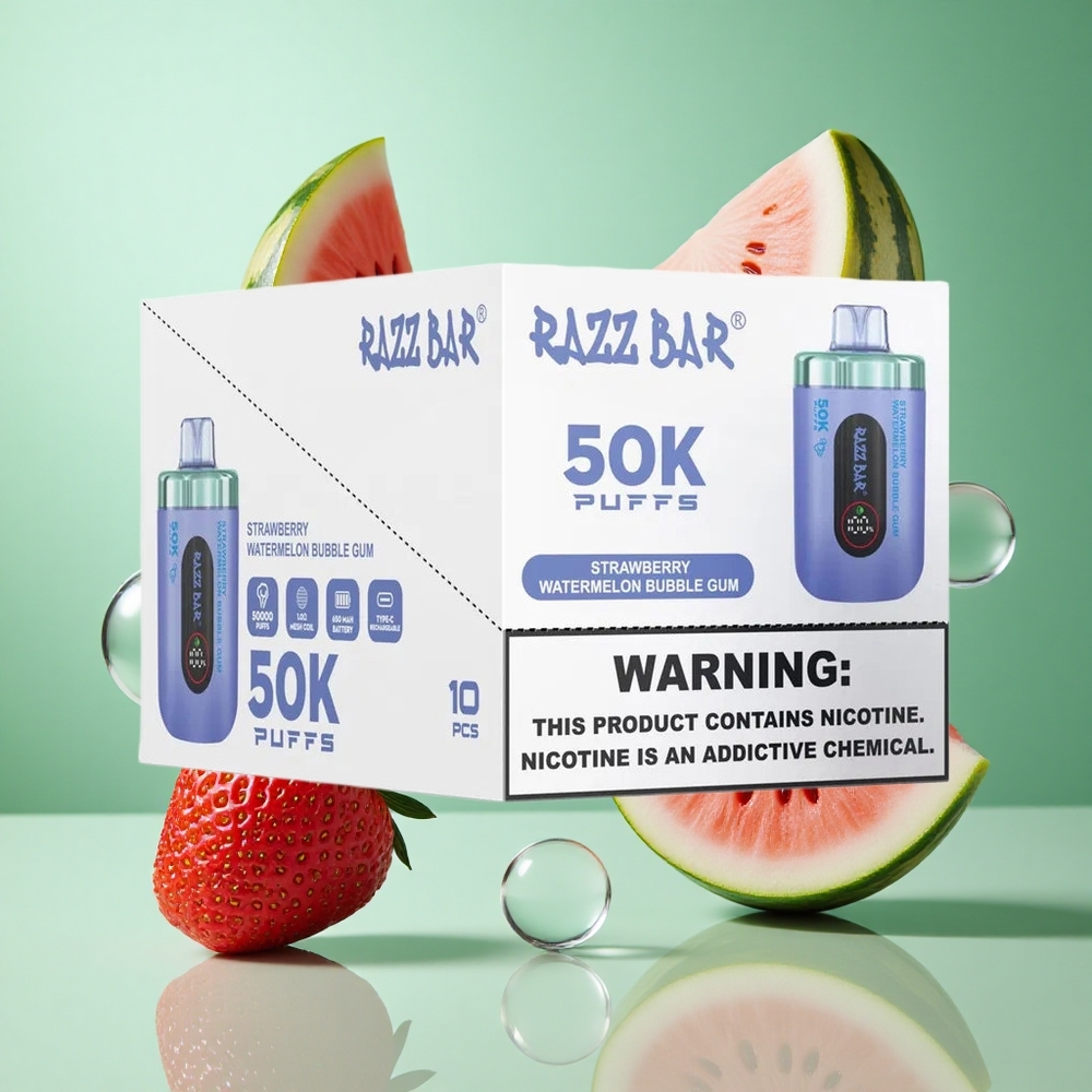 Jordbær Vannmelon Tyggegummi Razz Bar 50K Puffs Oppladbar med Type-C