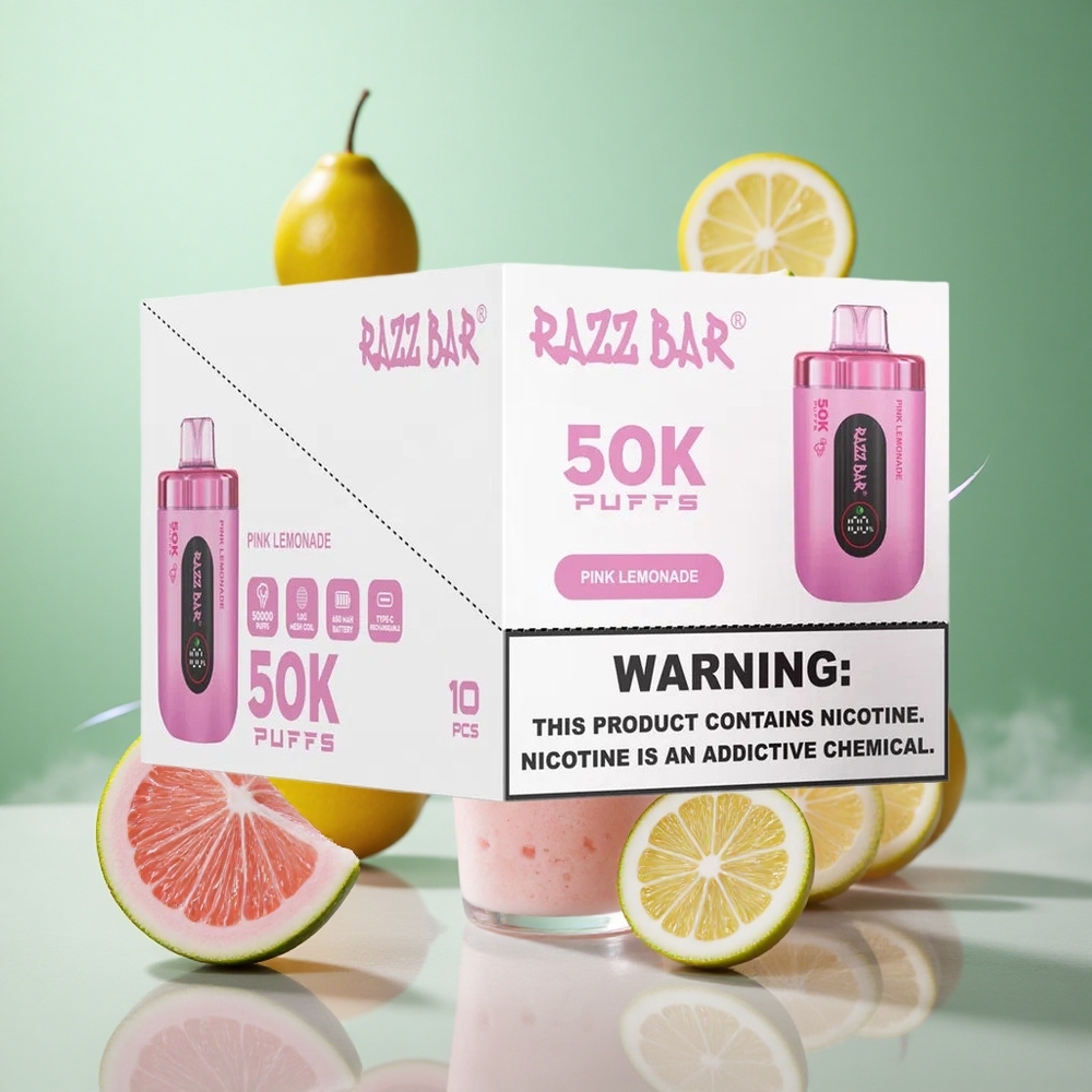 Rosa Sitronade Razz Bar 50K Puffs Oppladbar med 650 Mah Batteri