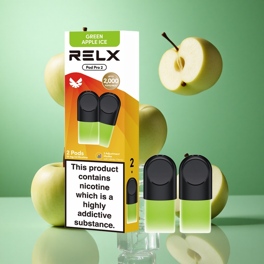 Grønt Eple Is RELX Pod Pro 2 med 1.9ml Kapasitet og 3 Spenningsjusteringer